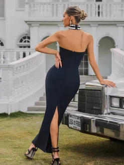 Dresses|Maxi Dresses*Bandage Vaelith Strapless Crystal Maxi Dress With Choker