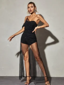 Dresses|Maxi Dresses*Mew Mews Fashion Vanita One Shoulder Mesh Maxi Dress In Black