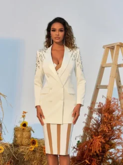 Coats & Jackets|Blazers*Mew Mews Fashion Vasil Rhinestone Embellished Blazer In White