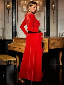 Dresses|Maxi Dresses*Mew Mews Fashion Veena Crystal Feather Trimmed Split Maxi Dress