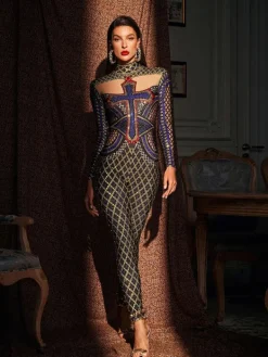 Jumpsuits & Romper|Embellishment*Embellishment Venetia Printed Rhinestone Jumpsuit