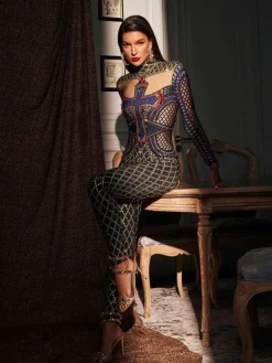Jumpsuits & Romper|Embellishment*Embellishment Venetia Printed Rhinestone Jumpsuit