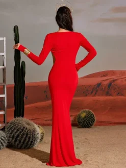 Armor Tops|Dresses*Mew Mews Fashion Vernon Long Sleeve Cutout Maxi Dress In Red