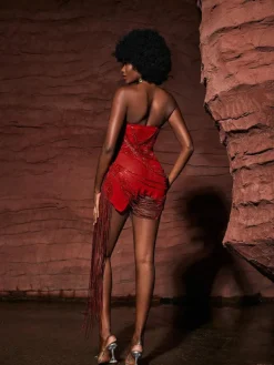 Embellishment|Dresses*Embellishment Verona Embellished Diamond Chain Dress In Red