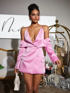 Coats & Jackets|Blazers*Mew Mews Fashion Vila Plunge Draped Satin Blazer