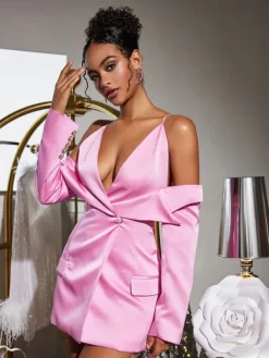 Coats & Jackets|Blazers*Mew Mews Fashion Vila Plunge Draped Satin Blazer