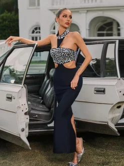 Dresses|Maxi Dresses*Bandage Vyxaria Halterneck Cutout Crystal Midi Dress