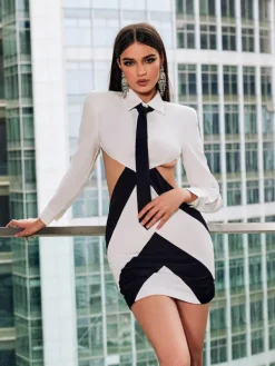 Dresses|Mini Dresses*Mew Mews Fashion Wambach Folded Collar Cutout Mini Dress