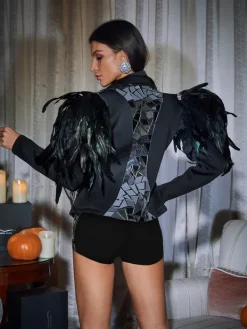 Sets & Co-ords|Embellishment*Embellishment Wendy Acrylic Feather Embellished Blazer Set