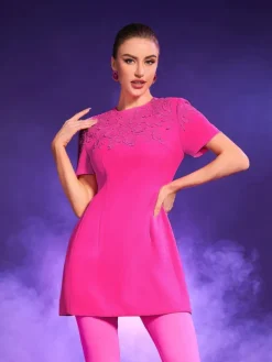 Dresses*Mew Mews Fashion Wilder Jacquard Short Sleeve Mini Dress In Hot Pink
