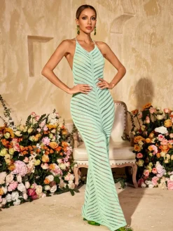 Dresses|Maxi Dresses*Mew Mews Fashion Wrythas Halterneck Cutout Knitted Maxi Dress