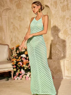 Dresses|Maxi Dresses*Mew Mews Fashion Wrythas Halterneck Cutout Knitted Maxi Dress