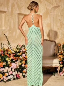 Dresses|Maxi Dresses*Mew Mews Fashion Wrythas Halterneck Cutout Knitted Maxi Dress