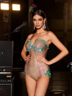 Bodysuits|Tops*Embellishment Wynter Spaghetti Rhinestone Bodysuit