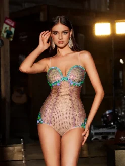 Bodysuits|Tops*Embellishment Wynter Spaghetti Rhinestone Bodysuit