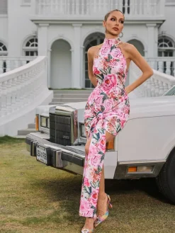 Dresses|Mini Dresses*Mew Mews Fashion Wyvanna Halterneck Floral Twisted Mini Dress
