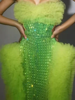 Dresses|Maxi Dresses*Jiu Bajia O/S Xaelthar Strapless Rhinestone Tulle Maxi Dress In Green