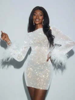 Dresses|Mini Dresses*Mew Mews Fashion O/S Xanthe Rhinestone Mesh Mini Dress In White