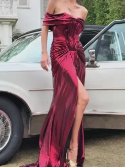 Dresses|Maxi Dresses*Mew Mews Fashion Xanthelle Off Shoulder Split Metallic Maxi Dress