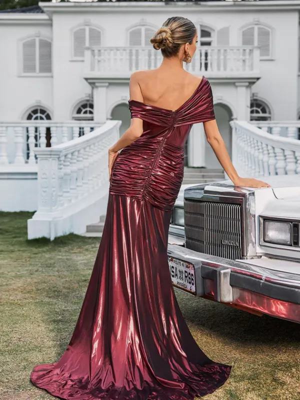 Dresses|Maxi Dresses*Mew Mews Fashion Xanthelle Off Shoulder Split Metallic Maxi Dress