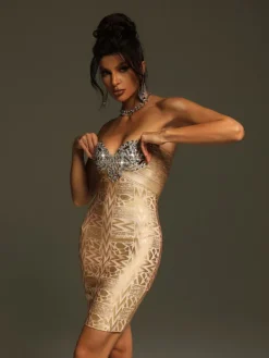 Dresses|Mini Dresses*Bandage Yailin Rhinestone Printed Mini Dress