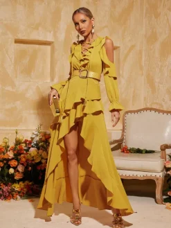 Dresses|Maxi Dresses*Mew Mews Fashion Yakov Ruffle Tiered Cutout Maxi Dress