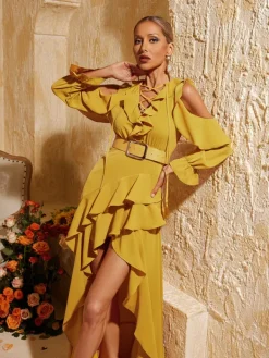 Dresses|Maxi Dresses*Mew Mews Fashion Yakov Ruffle Tiered Cutout Maxi Dress