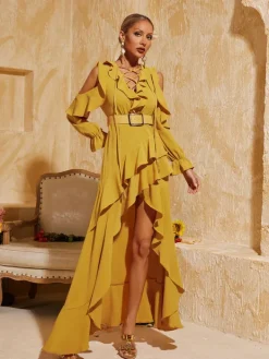 Dresses|Maxi Dresses*Mew Mews Fashion Yakov Ruffle Tiered Cutout Maxi Dress