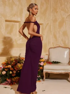 Dresses|Maxi Dresses*Mew Mews Fashion Yasir Backless Ruched Maxi Dress In Purple
