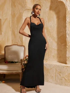 Dresses|Maxi Dresses*Mew Mews Fashion Yasir Backless Ruched Maxi Dress In Black