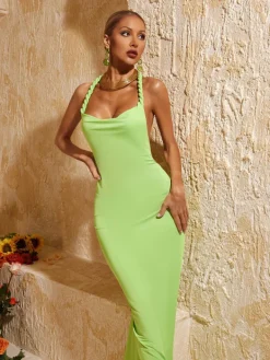 Dresses|Maxi Dresses*Mew Mews Fashion Yasir Backless Ruched Maxi Dress In Green