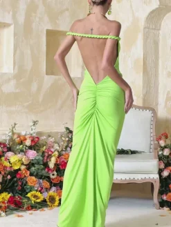 Dresses|Maxi Dresses*Mew Mews Fashion Yasir Backless Ruched Maxi Dress In Green