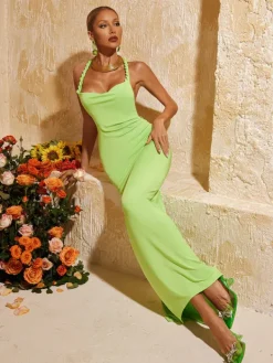 Dresses|Maxi Dresses*Mew Mews Fashion Yasir Backless Ruched Maxi Dress In Green