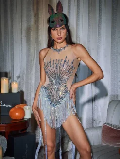 Bodysuits|Tops*Embellishment Yasmine Crystal Fringe Bodysuit