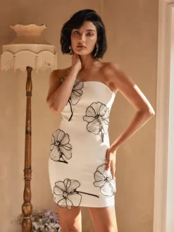 Dresses|Mini Dresses*Bandage Yeni Strapless Flower Crystal Dress