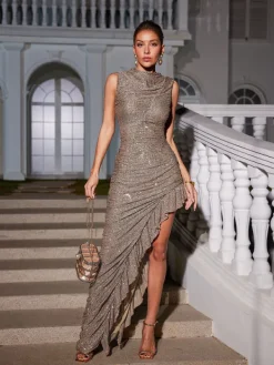 Dresses|Maxi Dresses*Mew Mews Fashion Yusuf Sleeveless Asymmetric Sequin Dress