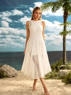 Dresses|Midi Dresses*Mew Mews Fashion Zalvryn Sleeveless Knitted Midi Dress In White