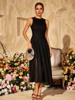 Dresses|Midi Dresses*Mew Mews Fashion Zalvryn Sleeveless Knitted Midi Dress In Black