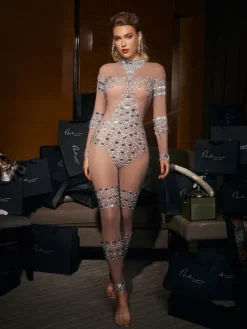 Jumpsuits & Romper|Embellishment*Embellishment O/S Zelie Rhinestone Embellished Mesh Jumpsuit