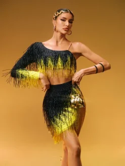 Sets & Co-ords|Embellishment*Embellishment Zone One Shoulder Fringe Skirt Set