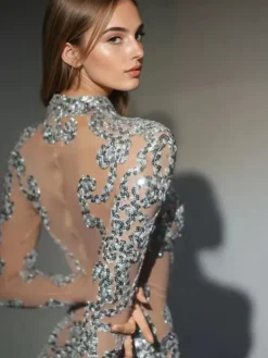 Bodysuits|Tops*Jiu Bajia O/S Zoravell Sequin Mesh Bodysuit In Silver