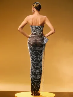 Embellishment|Dresses*Embellishment Zories Strapless Crystal Chain Fringe Maxi Dress