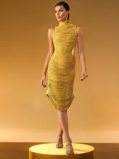 Dresses|Midi Dresses*Mew Mews Fashion Zulekha High Neck Fringe Midi Dress