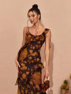 Dresses*Mew Mews Fashion Zuri Ruffle Floral Printed Maxi Dress