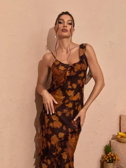 Dresses*Mew Mews Fashion Zuri Ruffle Floral Printed Maxi Dress
