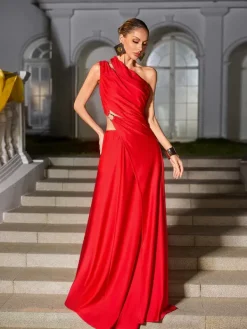 Dresses|Maxi Dresses*Mew Mews Fashion Zyxara One Shoulder Split Maxi Dress