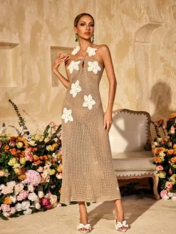 Dresses|Midi Dresses*Mew Mews Fashion Zyxaris Halterneck Cutout Flower Midi Dress
