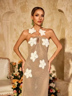 Dresses|Midi Dresses*Mew Mews Fashion Zyxaris Halterneck Cutout Flower Midi Dress