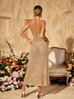 Dresses|Midi Dresses*Mew Mews Fashion Zyxaris Halterneck Cutout Flower Midi Dress